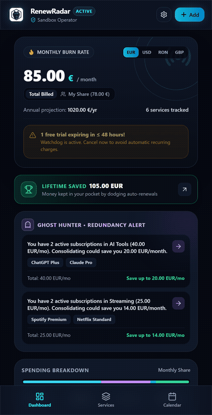 RenewRadar Screenshot Preview 1
